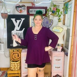 NY Collection Purple Tunic 3/4 Sleeve Relaxed Fit Size 1X